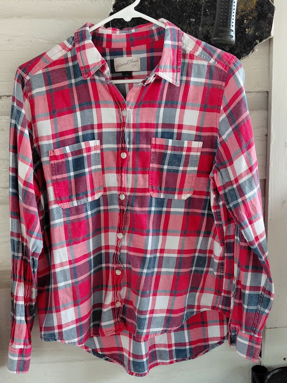 Universal Thread Pink Red Navy Plaid Button-Down Shirt